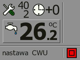 3.4. Nastawa temperatury na bojlerze Po krótkim przyciśnięciu klawisza sterownik przechodzi w tryb edycji nastawy temperatury na bojlerze (CWU), na co wskazuje pulsująca wartość temperatury zadanej.