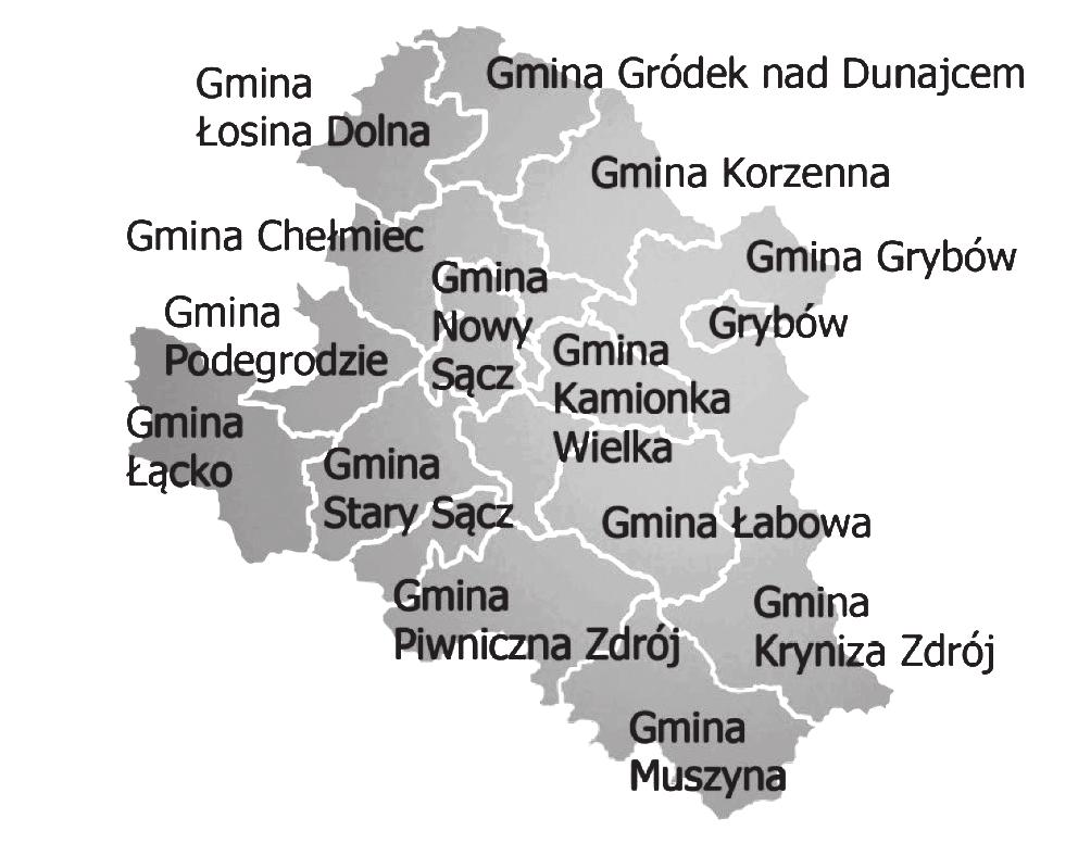 Gminy powiatu nowosądeckiego Źródło: https://www.bing.com/images/search?