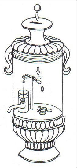 Heron żyjący w I wieku n.e. wynalazca z Aleksandrii opisał i wykonał wiele urządzeń. Wśród nich znajduje się automat na monety.