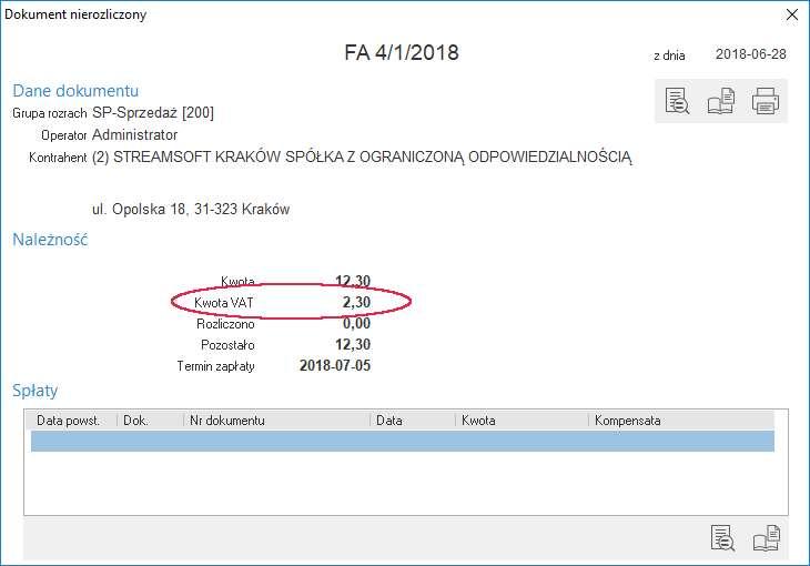 Pole Kwota VAT dostępna jest także w oknie edycyjnym