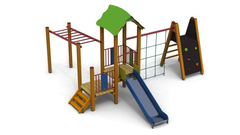 HDPE. Balustrady -metal połączony z trwałą płytą HDPE. Ślizg - blacha nierdzewna połączona z trwałą płytą HDPE Liny - polipropylenowe z rdzeniem stalowym o gr.