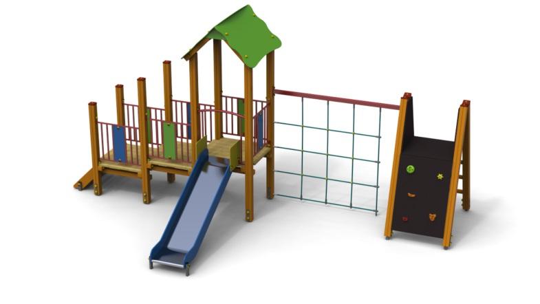 HDPE. Balustrady -metal połączony z trwałą płytą HDPE. Ślizg - blacha nierdzewna połączona z trwałą płytą HDPE Liny - polipropylenowe z rdzeniem stalowym o gr.
