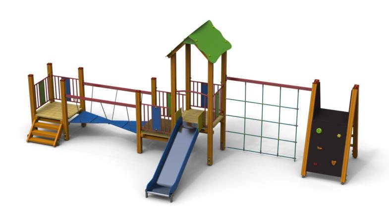 HDPE. Balustrady -metal połączony z trwałą płytą HDPE. Ślizg - blacha nierdzewna połączona z trwałą płytą HDPE Liny - polipropylenowe z rdzeniem stalowym o gr.