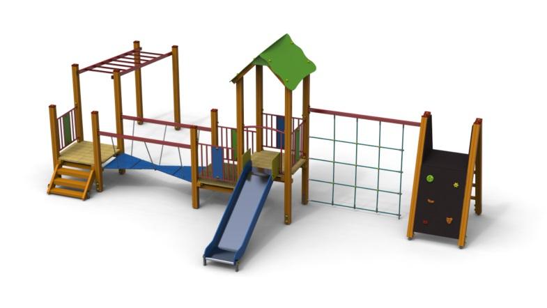 HDPE. Balustrady -metal połączony z trwałą płytą HDPE. Ślizg - blacha nierdzewna połączona z trwałą płytą HDPE Liny - polipropylenowe z rdzeniem stalowym o gr.