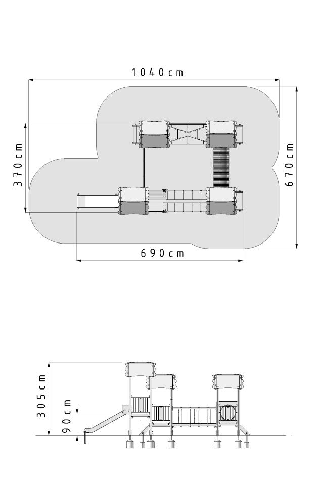 ZESTAW KACPER-R numer katalogowy: 107-R Wymiary urządzenia : 6,9 x 6,7 m Wysokość urządzenia: 3,1 m. Maksymalna wysokość upadku: 1,0 m.