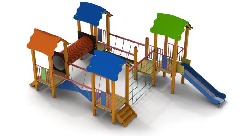 HDPE. Balustrady -metal połączony z trwałą płytą HDPE. Ślizg - blacha nierdzewna połączona z trwałą płytą HDPE Liny - polipropylenowe z rdzeniem stalowym o gr.