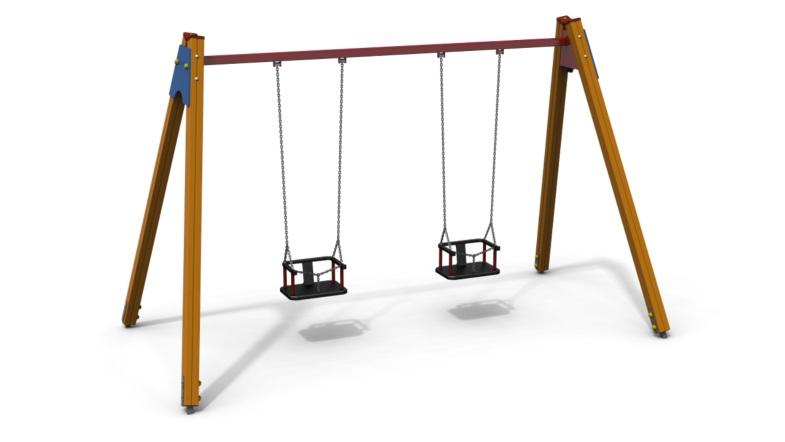 Huśtawka wahadłowa Podwójna (Kubełkowe) numer katalogowy: 041 Wymiary urządzenia :,0 x 3,8 m Wysokość urządzenia:,4 m. Maksymalna wysokość upadku: 1,4 m.