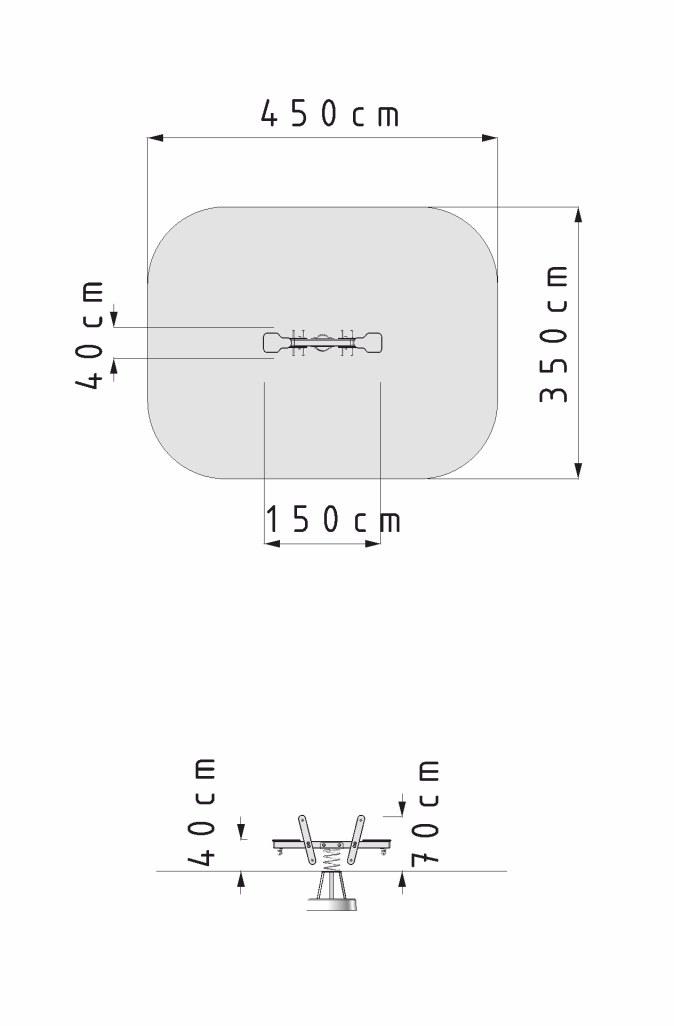 Wymiary urządzenia : 1,5 x 0,4 m Wysokość urządzenia: 0,7 m. Maksymalna wysokość upadku: 0,5 m.