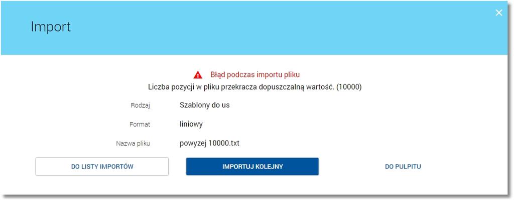 Rozdział 7 Proces importu przelewów/szablonów przelewów Walidacja importowanych przelewów: w przypadku błędu na etapie odczytu pliku (błąd struktury) cały plik jest odrzucany, w przypadku błędu na