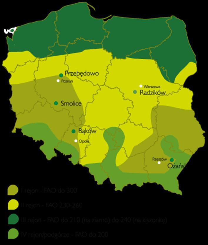 Podział odmian kukurydzy w KR pod względem wczesności Typ Liczba FAO