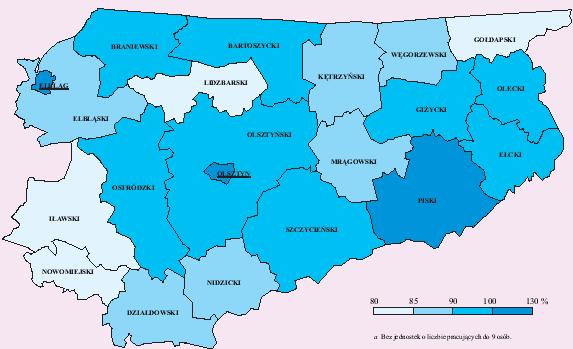 odnotowano w sześciu powiatach ziemskich województwa: piskim, braniewskim, szczycieńskim, giŝyckim, lidzbarskim, nidzickim oraz w m. Olsztyn.
