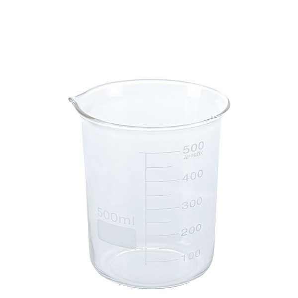 Zlewka niska 500 ml, 10 szt. 5 Zlewka niska z wylewem, skalowana, wykonana ze szkła borokrzemowego BORO 3.3 poj. 500 ml śr. 8,7 cm wys.