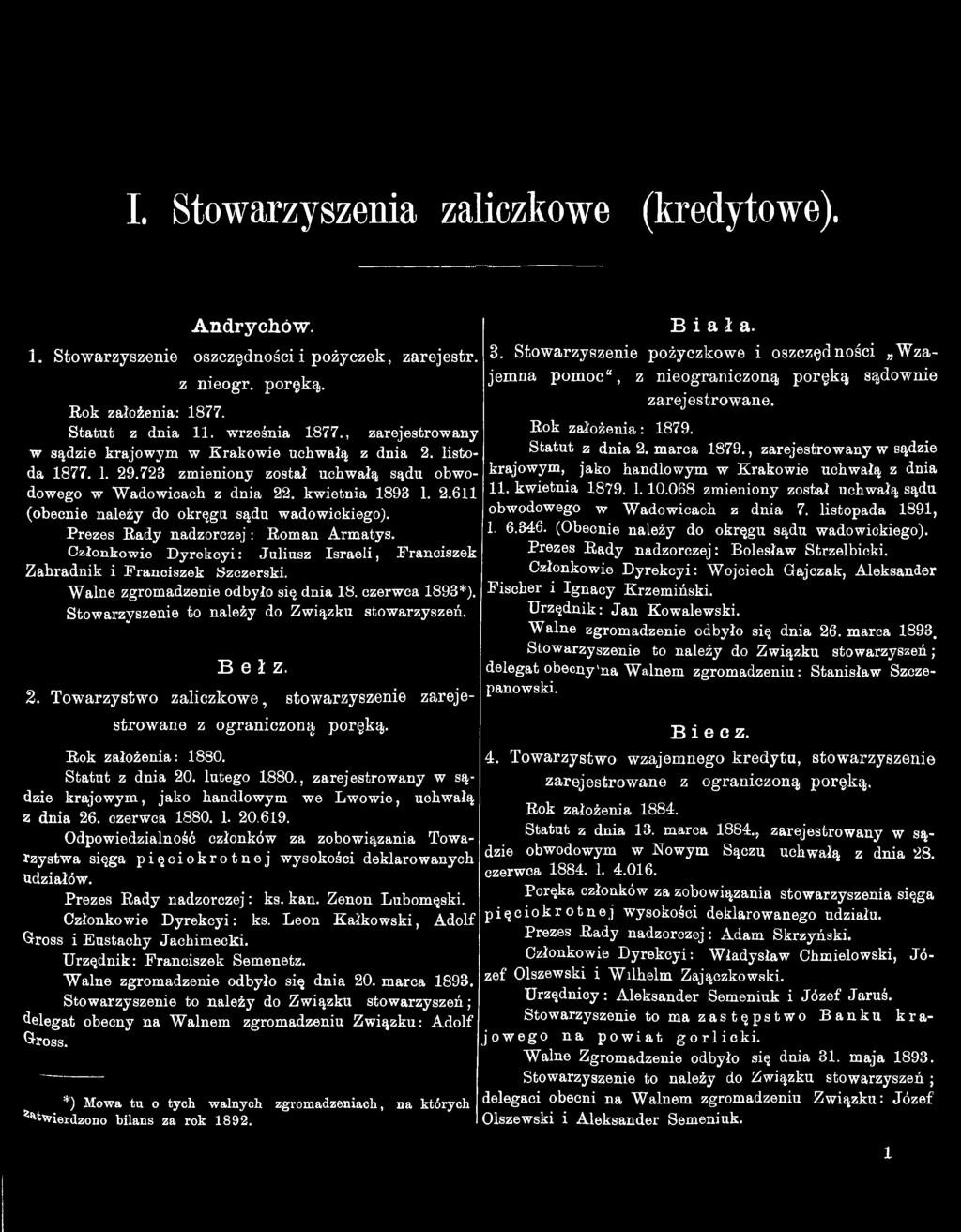 , zarejestrowany w sądzie krajowym, jako handlowym we Lwowie, uchwałą z dnia 26. czerwca 880.. 20.69.