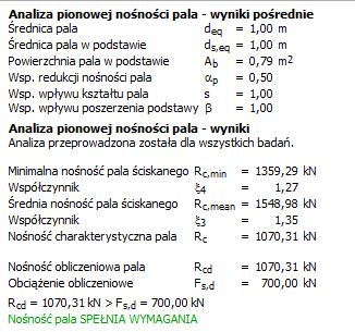 Okno dialogowe Szczegółowo Nośność pionowa Uwaga: Analiza nośności pionowej może być przeprowadzona dla jednego wybranego badania lub dla wszystkich badań.