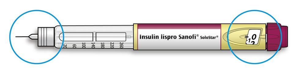 B Wcisnąć przycisk podania dawki do oporu. Jeśli insulina pojawi się na końcu igły, wstrzykiwacz działa prawidłowo.