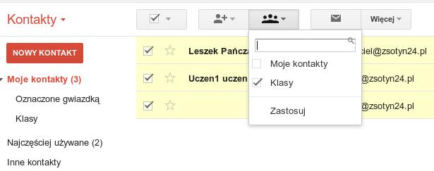 Tworzenie grup i przenoszenie kontaktów Utworzone kontakty możemy grupować tworząc odpowiednie etykiety.