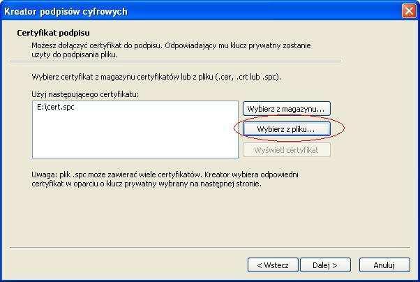 ... klucz i certyfikat wybierzemy własnoręcznie poprzez wskazanie plików