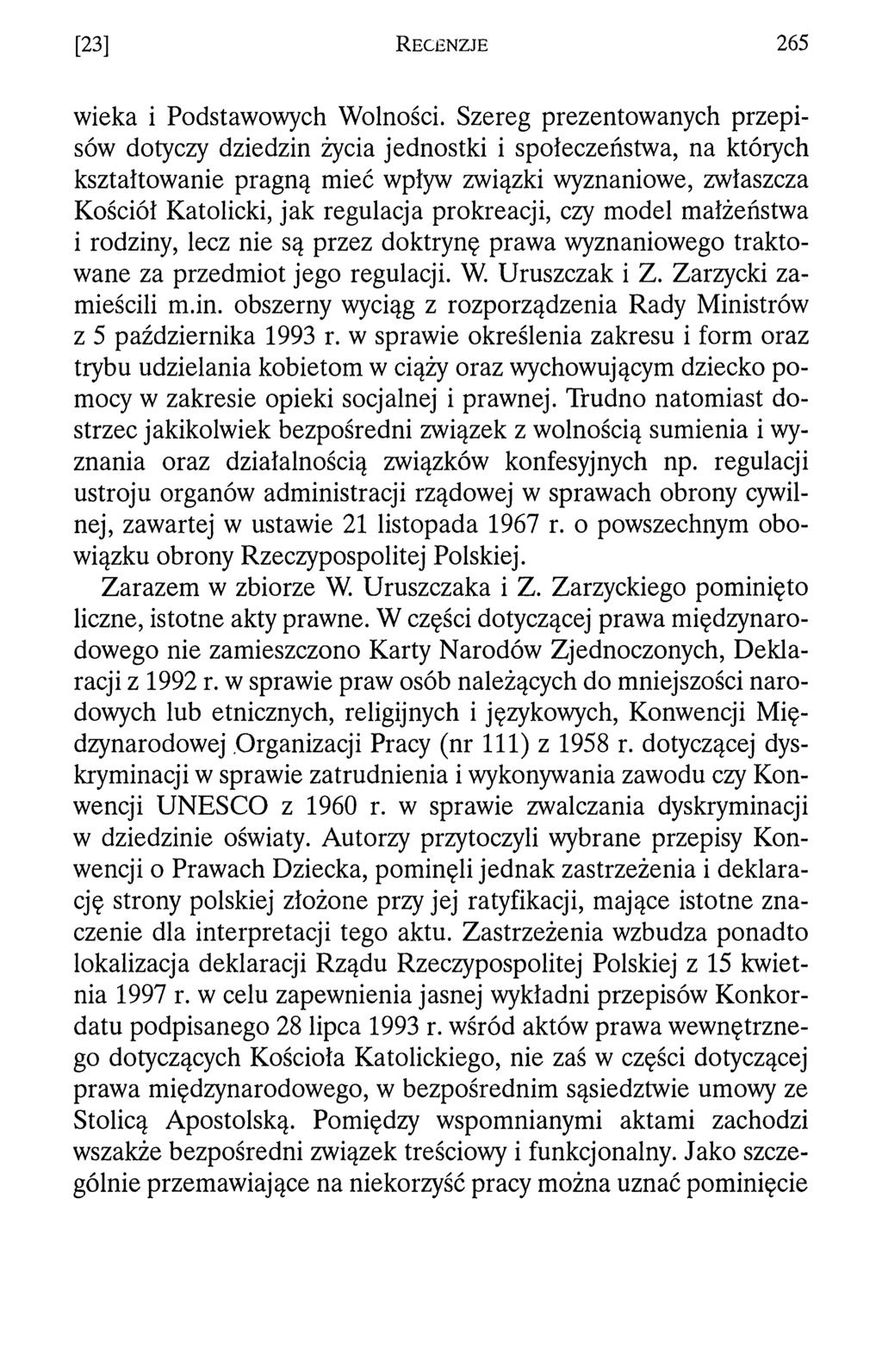 [23] R e c e n z j e 265 wieka i Podstawowych Wolności.