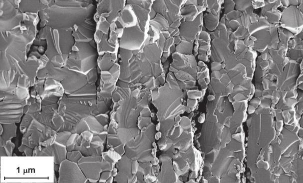 Fractures of Y 2 O 3 3%GO composites created at room temperature: a) and c), and at 800 C: b) and d); composites were sintered in the HP furnace: a) and b), and the SPS equipment: c) and d).