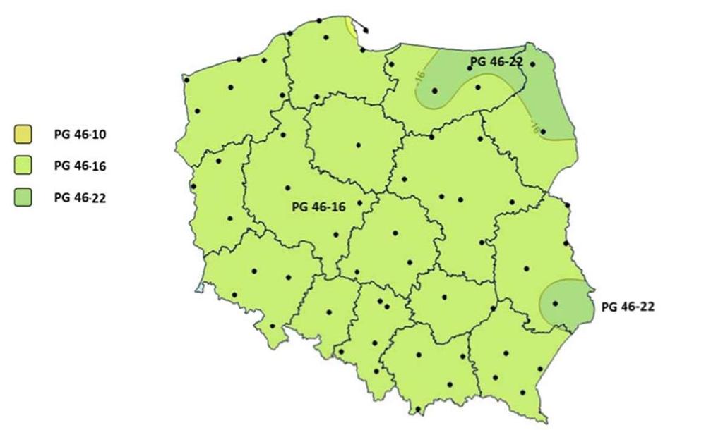 Lepiszcza asfaltowe do nawierzchni dróg niższych 30 kategorii- wymagania klimatyczne Polski Zakres PG dla warstwy wiążącej