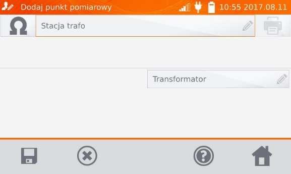 Przyciskiem wpisać punkt pomiarowy lub rejestrator do pamięci. 4.