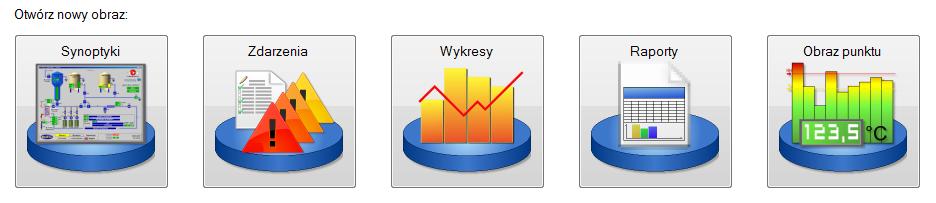 3: Wybór obrazu Obrazy synoptyczne pozwalają wyświetlić wcześniej stworzone plansze najczęściej zawierające schemat technologiczny z umieszczonymi na nim pomiarami i sygnałami.