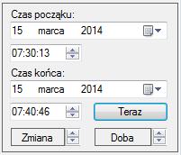 Zdarzenia 51 Ilustracja 5.14: Okres raportu lub też czas można także określić przy pomocy linijki czasu w górnej części okna ilustracja 5.15.