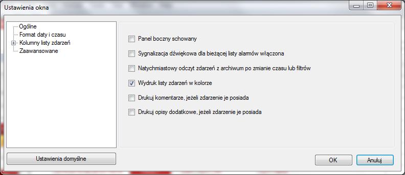54 Zdarzenia 5.4 Ustawienia programu Ustawienia programu obsługi alarmów i zdarzeń można w dużym stopniu dostosować do preferencji użytkownika.