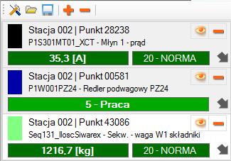 Wykresy 57 odświeżenie wykresu wciśnięcie go powoduje pobranie danych z archiwum systemu i narysowanie na ich podstawie trendów; po każdej zmianie zakresu czasowego należy wcisnąć ten przycisk aby