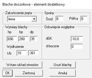 Odległość e0 zazwyczaj odnosi się do półki górnej elementu. Rozstawy te i wymiary opisane są po prawej stronie okien. Teraz kliknij na krawędź blachy doczołowej w oknie graficznym.