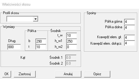 Powróć do rysunku warsztatowego i kliknij na krawędź skosu konstrukcyjnego. Pokaże się okno dialogowe z jego wszystkimi właściwościami.