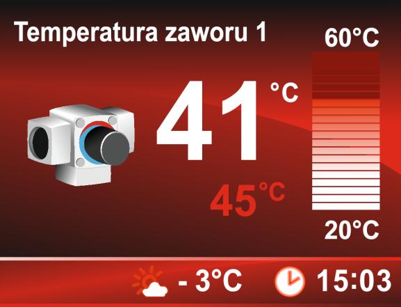 Od tej chwili do kontroli pracy zaworu dostępny jest ekran główny (rys.7) na którym bezpośrednio ustawić możemy wartość temperatury, do której utrzymania zawór będzie dążył.