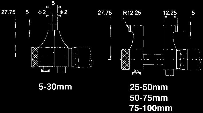 .. ± μm 0,5 1,0 1,0 1,5 Item no... 2624-3402 -3501-3600 -3709 Length... mm 125 150 175 200 Measurement accuracy... ± μm 1,5 2,0 2,0 2,5 Depth micrometer Limit. Reading with an accuracy of 0.