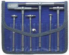 Telescopic adjustable bore gauges Limit. Adjustable bore gauge testers. Set of 6 pcs. Each tool consists of two spring-loaded sliding cylindrical pins. Made of hardened steel.