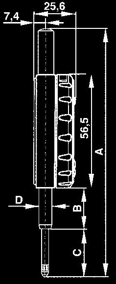 .. 0-100, 100-0 1 revolution of the pointer =............ mm 1 Gauge diameter... mm 58 Fixture diameter..................... mm 8 Dimension A... mm 44 Dimension B... mm 69 Dimension C.