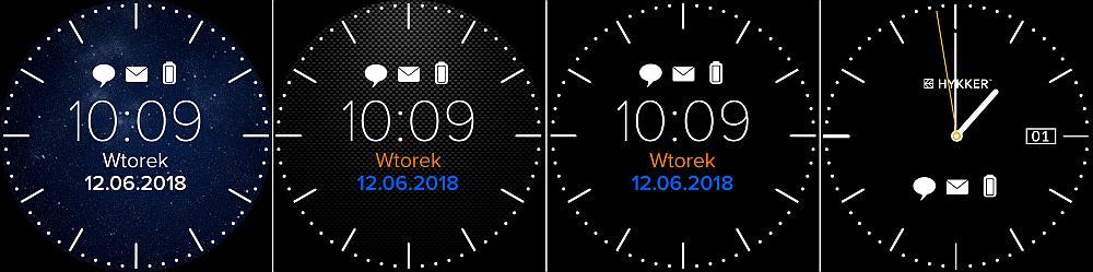 7.4 Tarcze smartwatcha W smartwatchu można zmieniać wygląd tarcz zegarka. Po aktywacji smartwatcha jednokrotnym wciśnięciem przycisku (4) można wybrać jedną z trzech tarcz zegarka.