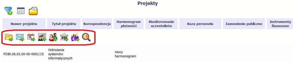 Pasek narzędzi W tabeli zawierającej informację na temat Twoich projektów dostępny jest pasek narzędzi odpowiadający funkcjom związanym z modułami dostępnymi w SL2014.