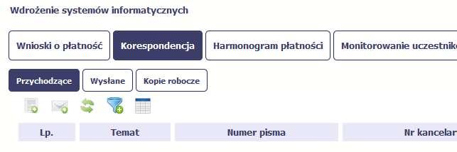 Możesz tę opcję wykorzystać do prowadzenia roboczej korespondencji z opiekunem Twojego projektu. Żeby rozpocząć tworzenie wiadomości do instytucji, wybierz przycisk Utwórz wiadomość.