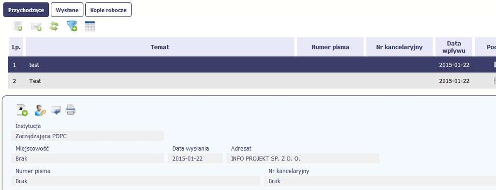 Odpowiedz na pismo/wiadomość Istnieje opcja przyspieszonego przejścia do szybkiej odpowiedzi na pisma w folderze Przychodzące. Żeby skorzystać z tej opcji należy w bloku podglądu wybrać Odpowiedz.