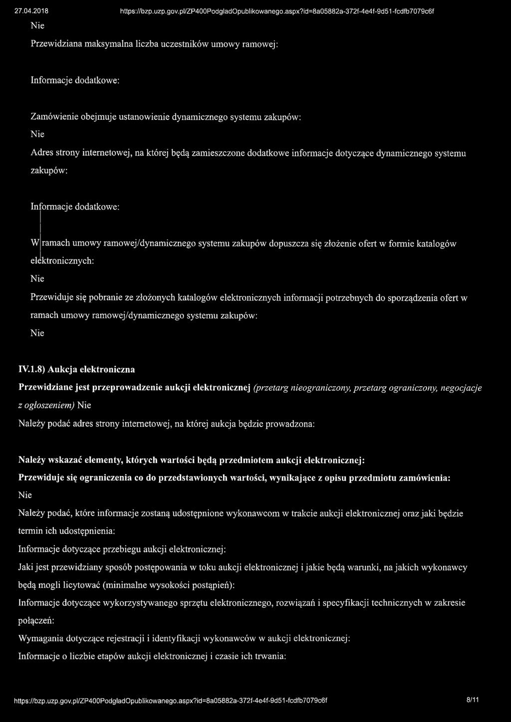 katalogów elektronicznych informacji potrzebnych do sporządzenia ofert w ramach umowy ramowej/dynamicznego systemu zakupów: IV.1.