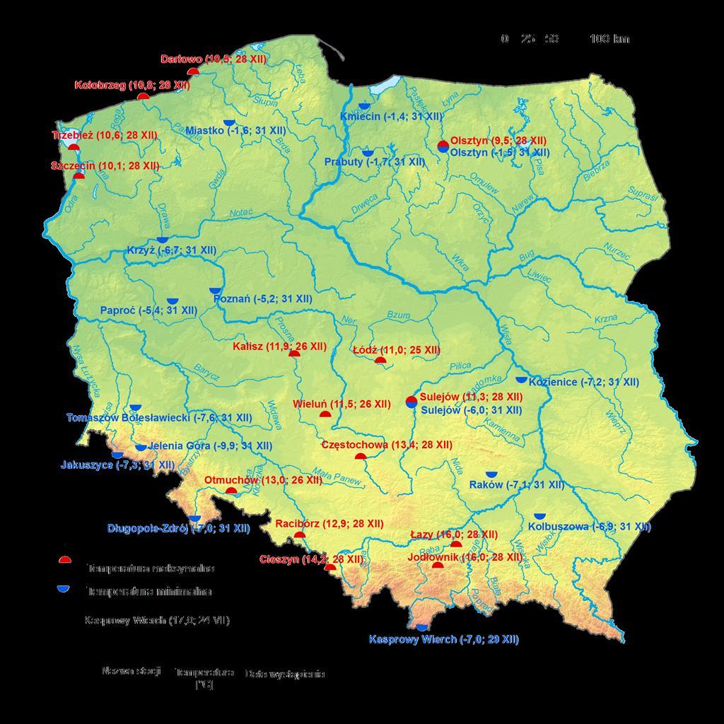 2. Temperatury ekstremalne w regionach