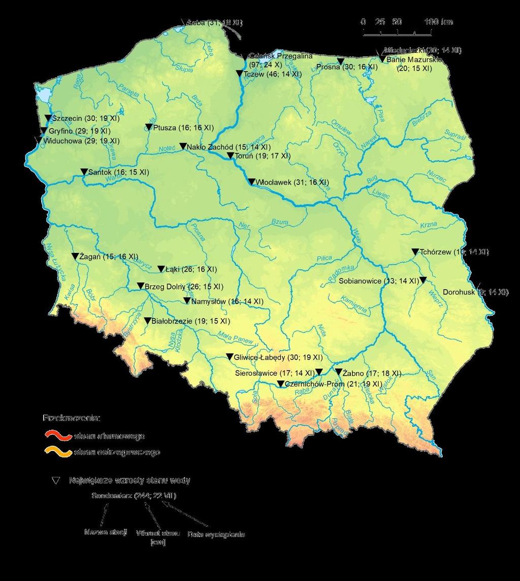 4. Przekroczenia stanów ostrzegawczych i alarmowych oraz najwyższe dobowe wzrosty