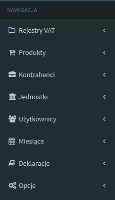 Po zalogowaniu do systemu po lewej stronie w oknie przeglądarki pojawi się panel nawigacji. Za jego pomocą można skorzystać z poszczególnych funkcji systemu.