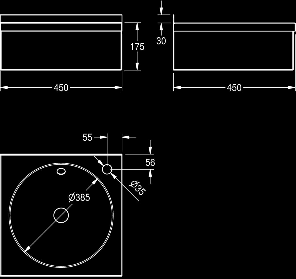 materiału 0,9 mm. Okrągła niecka o średnicy 385 mm z przelewem.