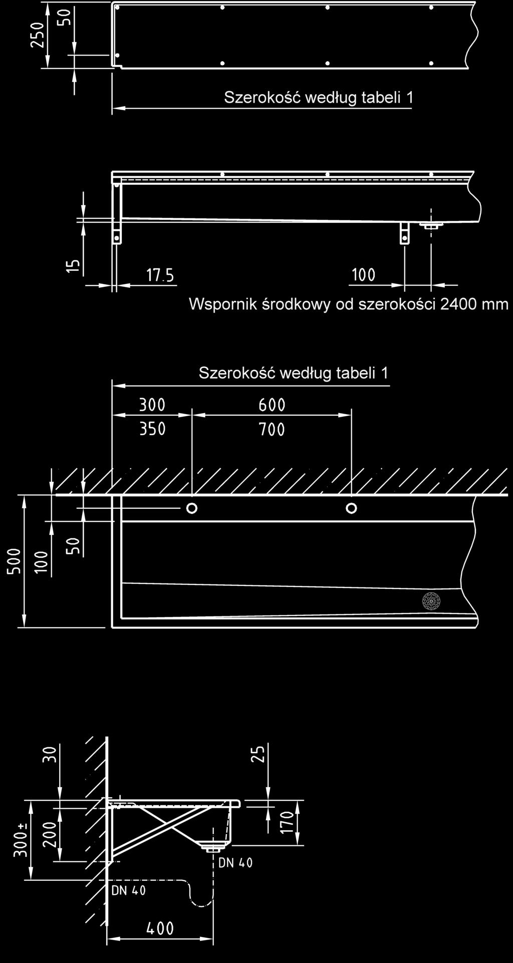 Umywalki rynnowe Umywalki rynnowe PRIMUS Umywalka rynnowa PRIMUS do montażu ściennego przy użyciu wsporników.