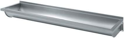 Umywalki rynnowe SATURN BX400CNS Umywalka rynnowa BX400CNS do montażu ściennego. Stal szlachetna, powierzchnia jedwabisty mat, grubość materiału 0,8 mm. Bez półki na armaturę. Listwa tylna wys. 33 mm.