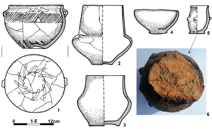 Fig. 3. Vessels made on supporting pads or without them: 1 Komarów-Osada, Zamość district, site 9, burial 39 (according to J.