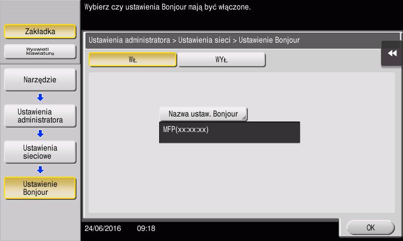 Funkcja drukowania 3.1 3 Sprawdzić ustawienia sieciowe urządzenia 1 Dotknąć [Narzędzie] i wybrać [Informacje o urządzeniu]. Upewnić się, czy wyświetlany jest adres IP.