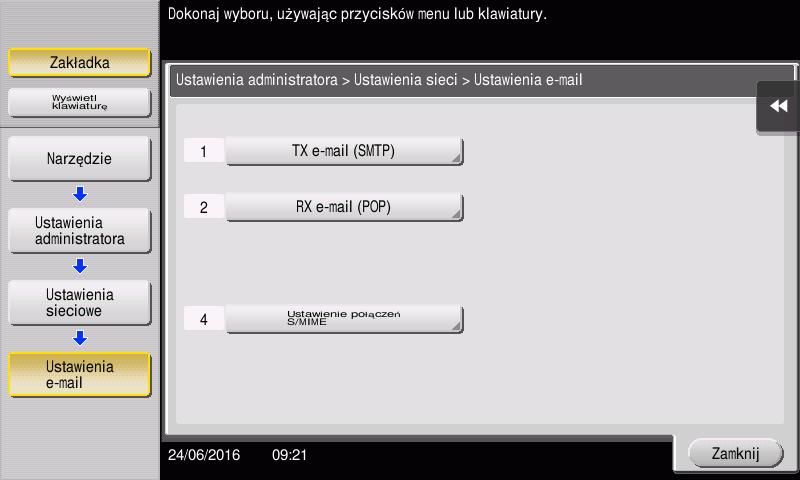 3.2 Funkcja Skanuj-by-wysłać 3 Konfiguracja środowiska przesyłania e-maili 1 Dotknąć [Narzędzie] i wybrać [Ustawienia