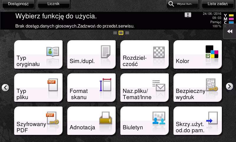 Panel dotykowy 2.6 2 Nr Nazwa Opis 3 Przyciski menu głównego Umożliwiają wyświetlenie przycisków skrótów przypisanych do żądanych funkcji.